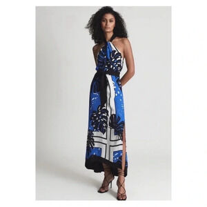 NWT REISS London Erin Palm Leaf Print Halter Midi Dress